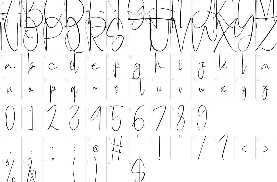 Mapa de caracteres da fonte Anjany Sallentiny Font