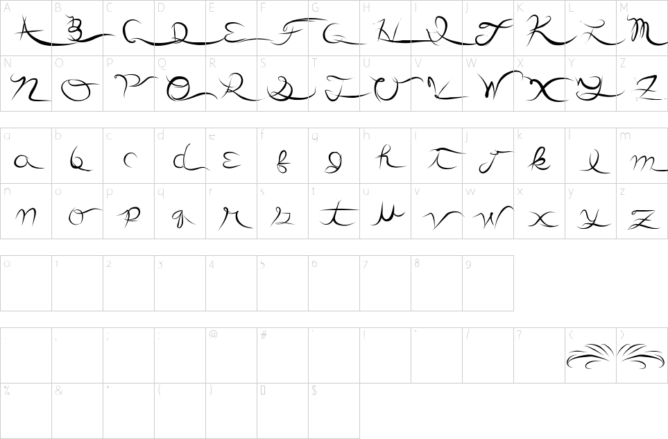 Mapa de caracteres da fonte Another Party Font