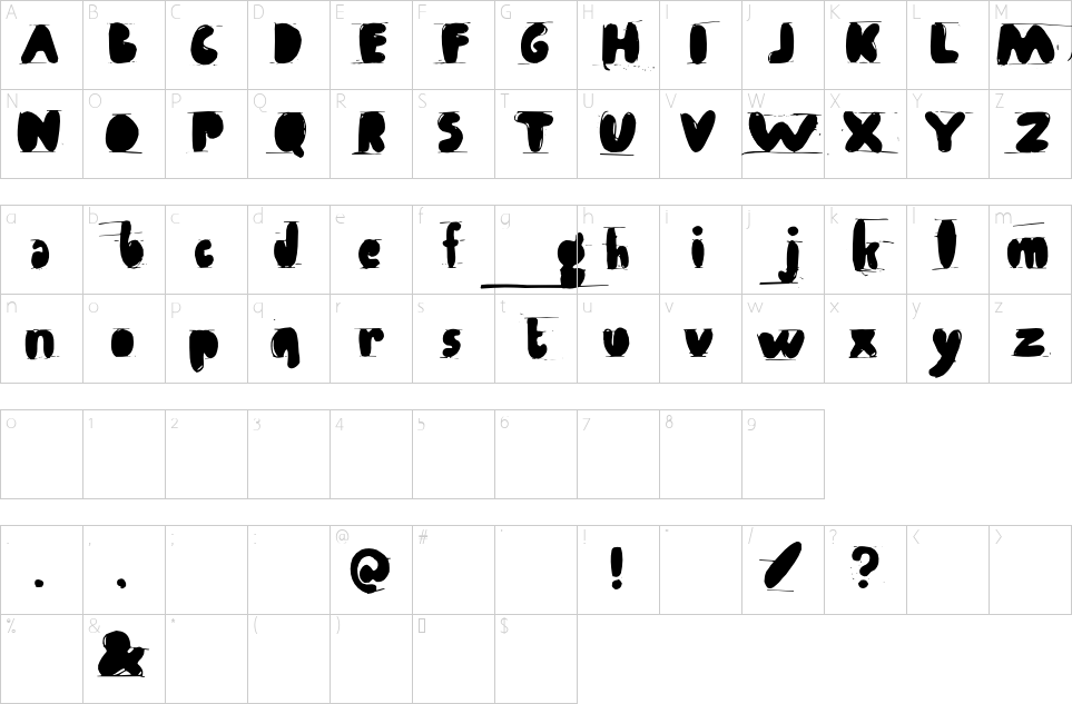 Mapa de caracteres da fonte Antibalon Font