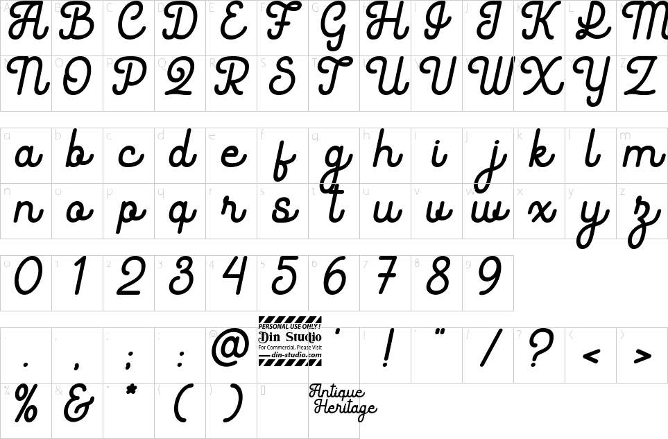 Mapa de caracteres da fonte Antique Heritage Font