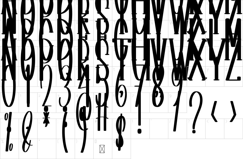 Mapa de caracteres da fonte Antumn Blackboard Font