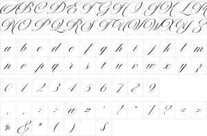 Mapa de caracteres da fonte Antura Script Font