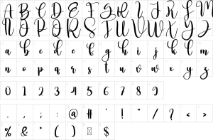 Mapa de caracteres da fonte Anyone Font