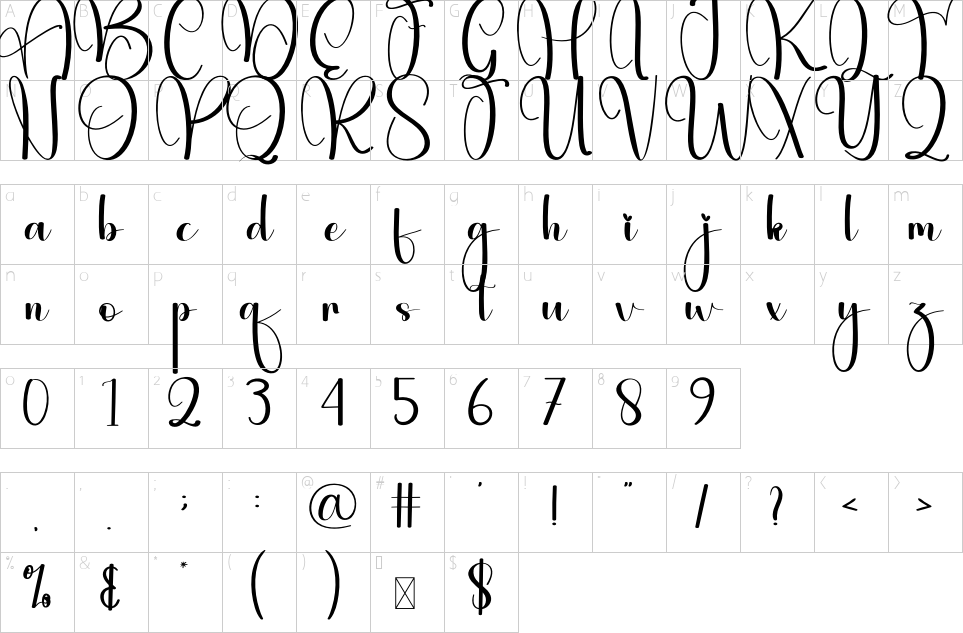 Mapa de caracteres da fonte Appreciation Font
