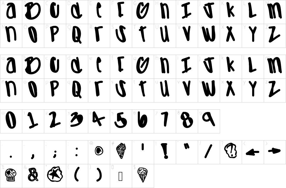 Mapa de caracteres da fonte Apreciated Font