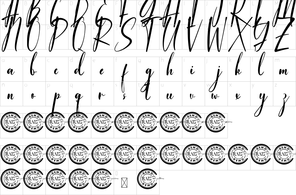 Mapa de caracteres da fonte Arabica Chocolate Font