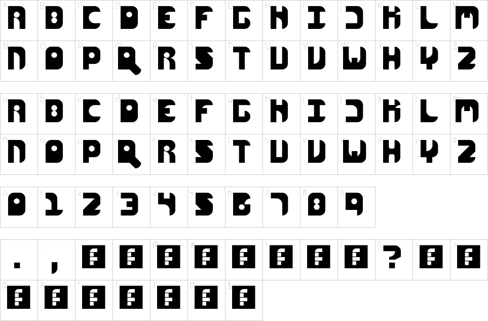 Mapa de caracteres da fonte Arcadia Font