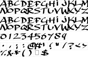 Mapa de caracteres da fonte Archaic Asian Inks Font