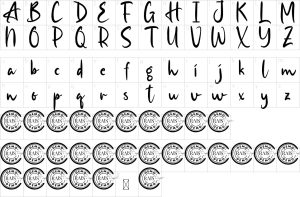 Mapa de caracteres da fonte Ariella Hailey Font