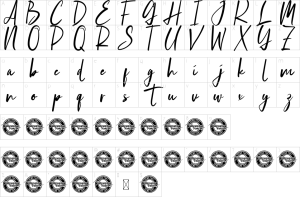 Mapa de caracteres da fonte Aromatic Love Font
