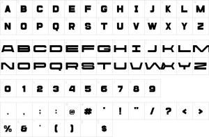 Mapa de caracteres da fonte Aron Wergel Font