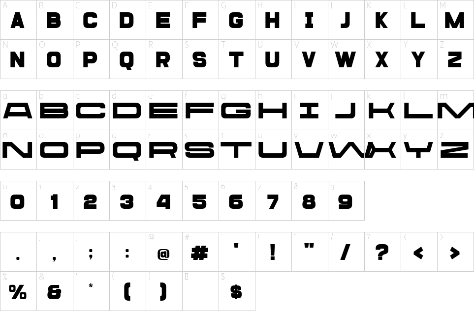 Mapa de caracteres da fonte Aron Wergel Font