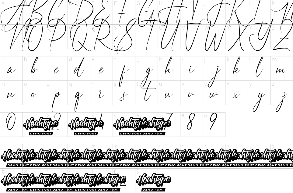 Mapa de caracteres da fonte Arthur Dale Font