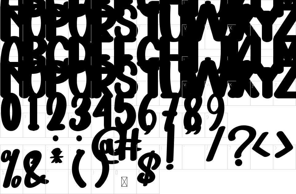 Mapa de caracteres da fonte Ashton Font