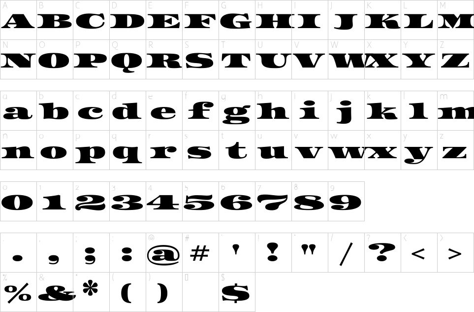 Mapa de caracteres da fonte Asset Font