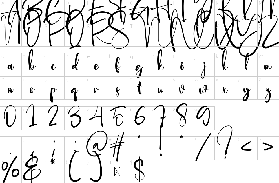 Mapa de caracteres da fonte Astrography Font