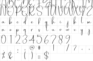 Mapa de caracteres da fonte Aunty Font