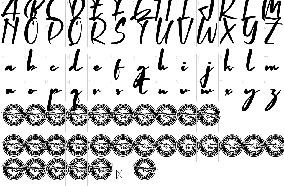 Mapa de caracteres da fonte Authentic Genious Font