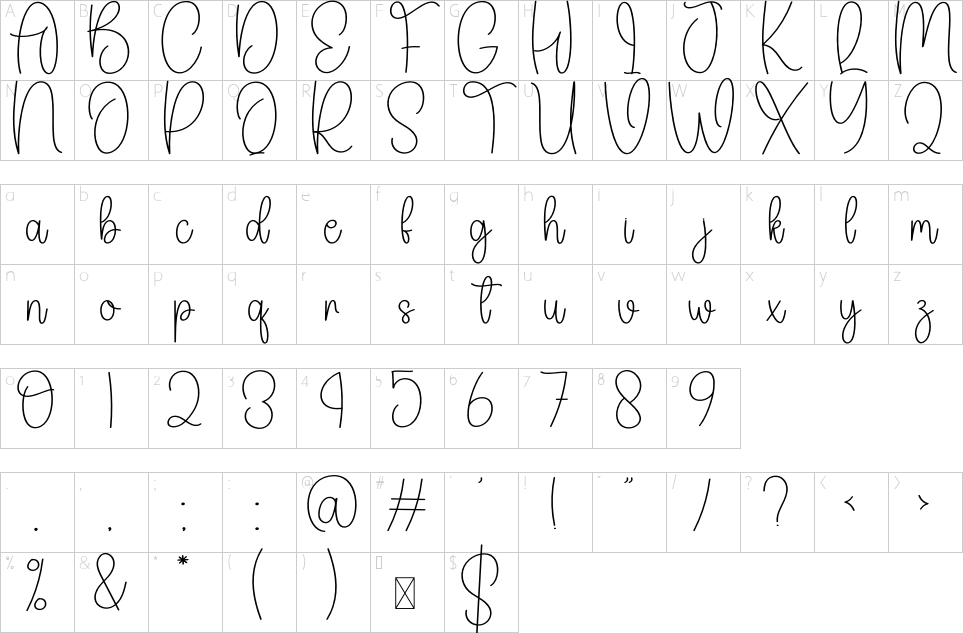 Mapa de caracteres da fonte Autography Font