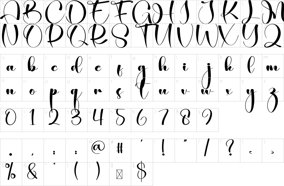 Mapa de caracteres da fonte Autumn Font