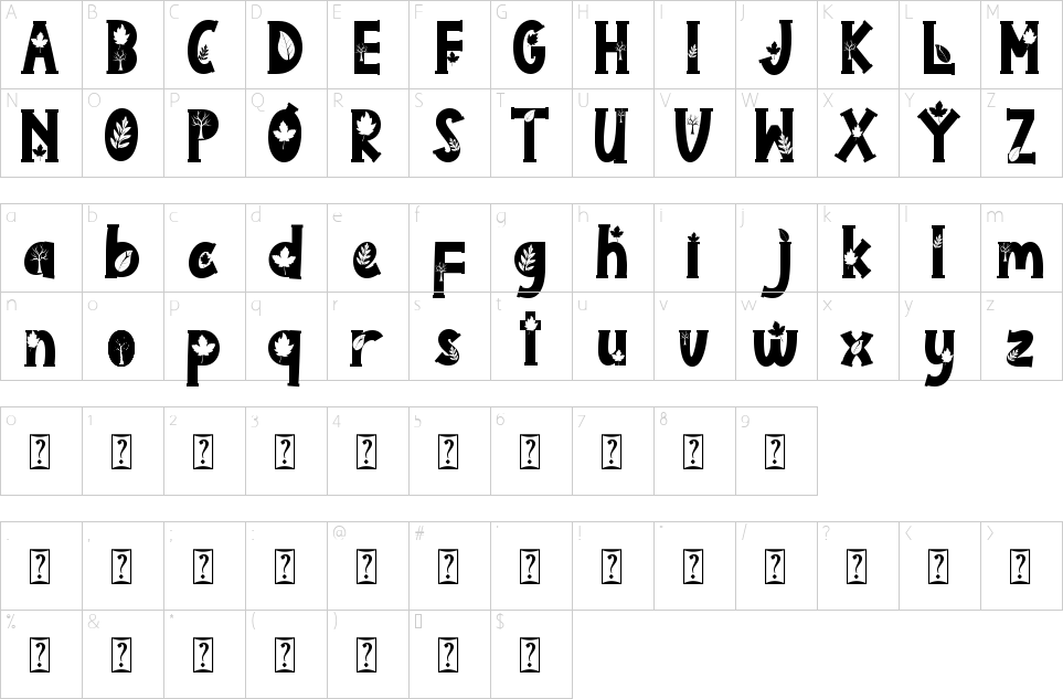Mapa de caracteres da fonte Autumn Scenery Font