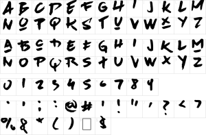 Mapa de caracteres da fonte Avenue Drift Font