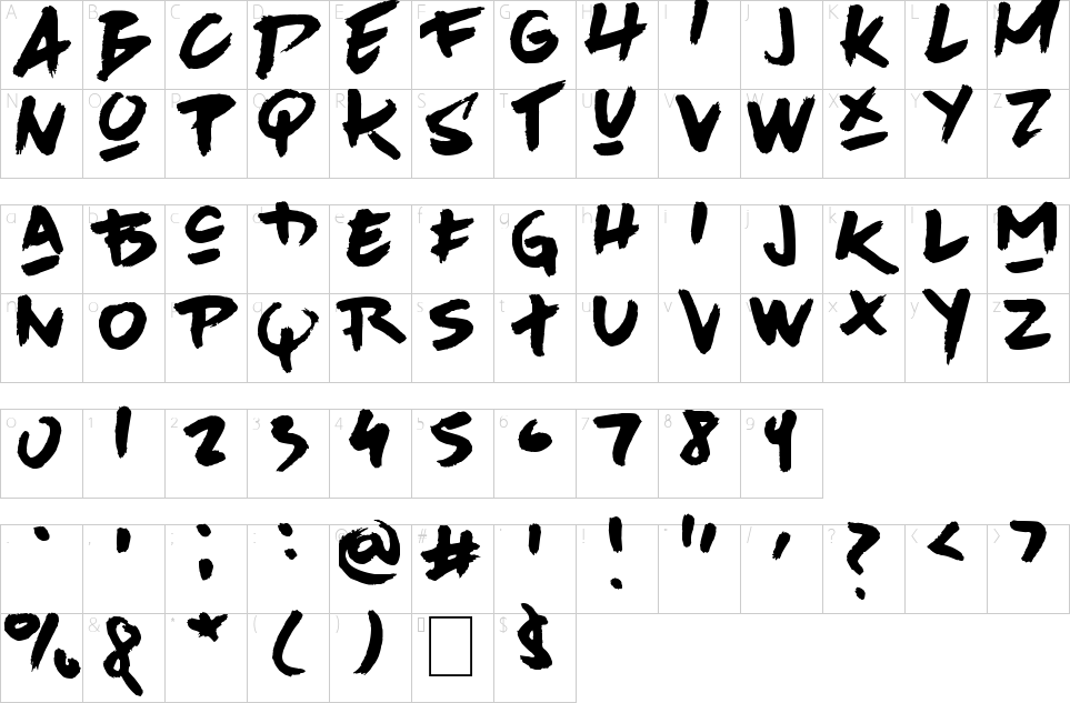 Mapa de caracteres da fonte Avenue Drift Font
