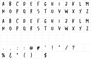 Mapa de caracteres da fonte Avocado Cake Font