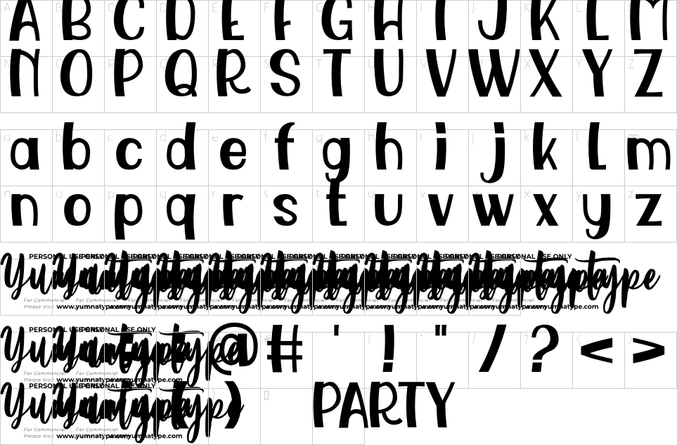 Mapa de caracteres da fonte Awesome Paerty Display Font