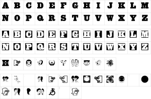 Mapa de caracteres da fonte Axels Wood Types MK Font