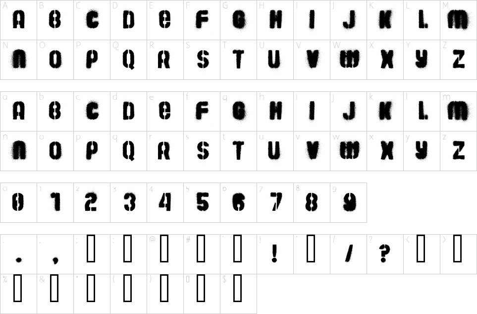 Mapa de caracteres da fonte Barrio 30 Font