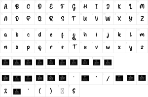Mapa de caracteres da fonte Basting Font