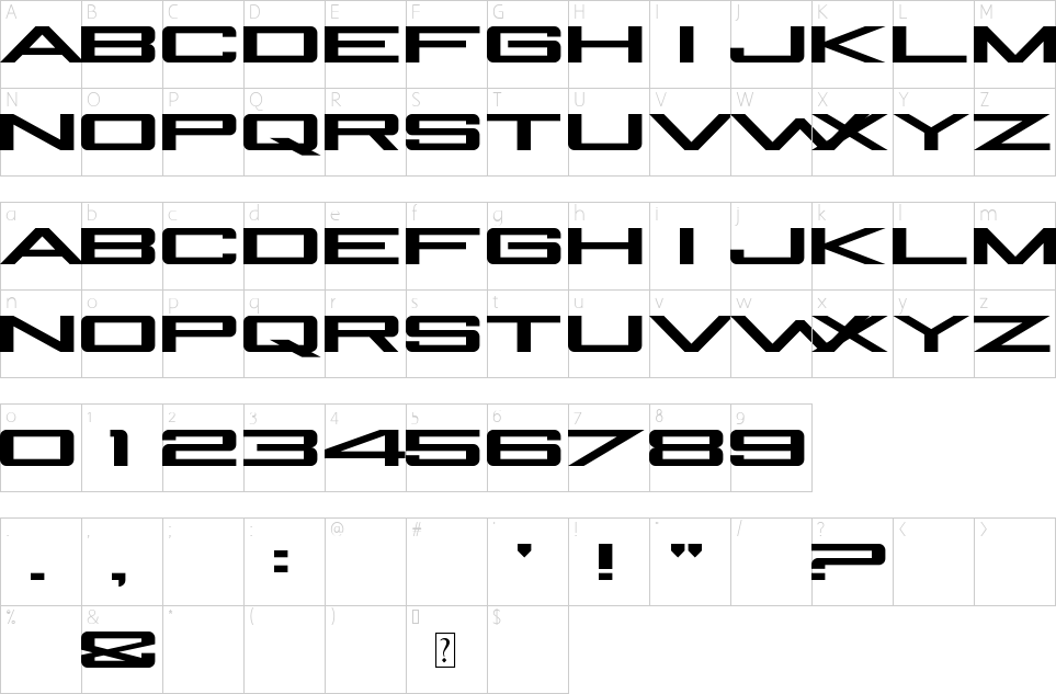 Mapa de caracteres da fonte Be A Pro Font