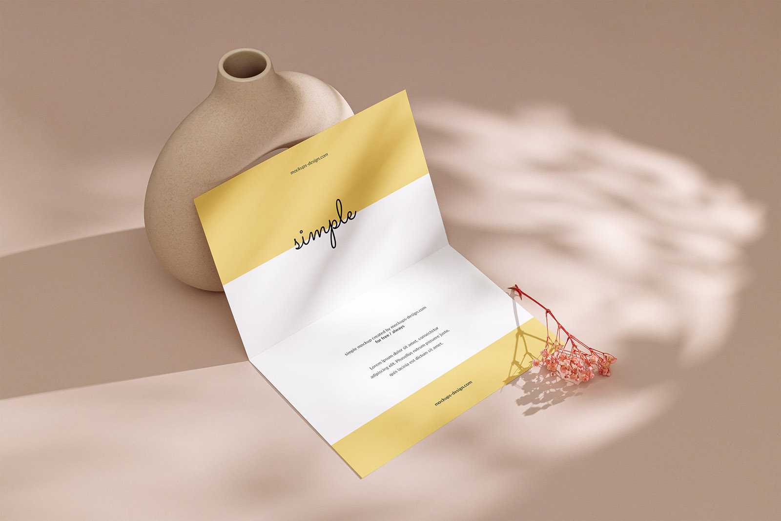 Bi fold flyer with a flowerpot mockup