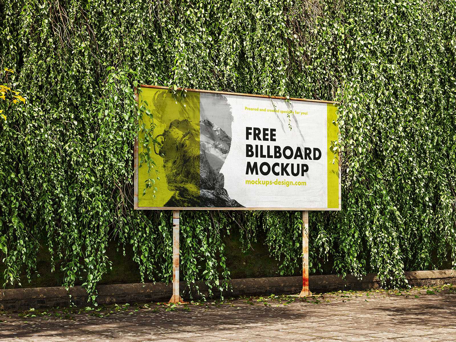 Billboard with ivy wall mockup