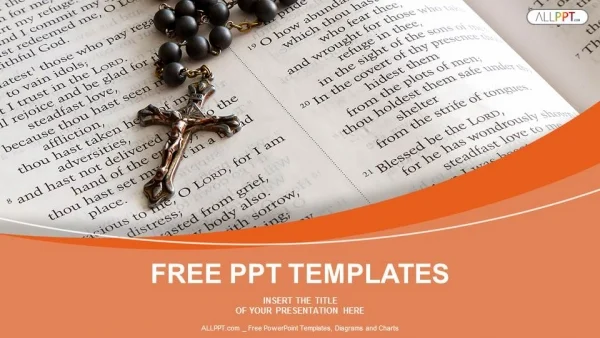 Black bead rosary in open bible PowerPoint Templates