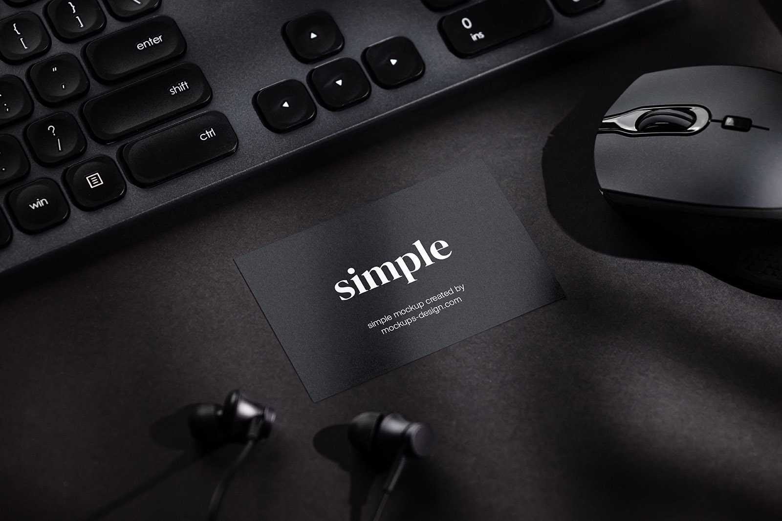 Black business card on black background mockup