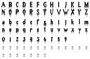 Mapa de caracteres da fonte Blood Hunter Font