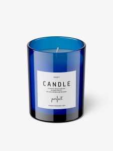Blue candle with wooden lid mockup