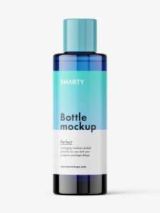 Blue cosmetic bottle with wooden cap