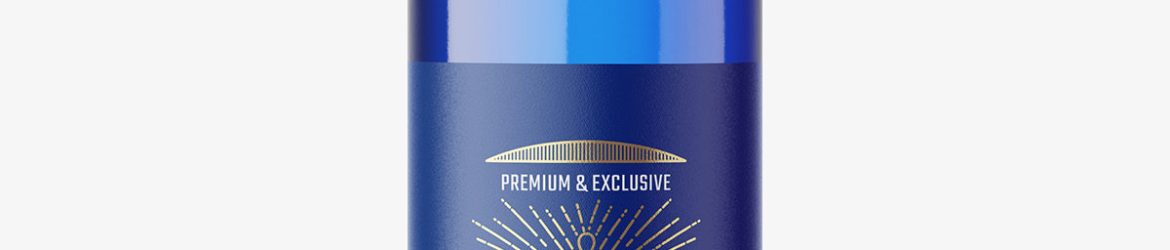 Blue gin bottle mockup