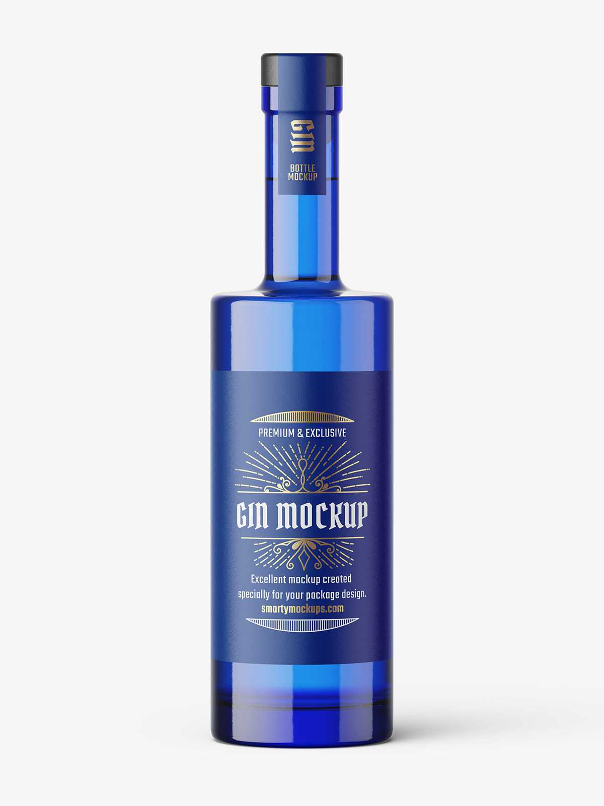 Blue gin bottle mockup