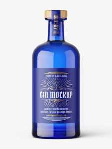 Blue gin bottle mockup