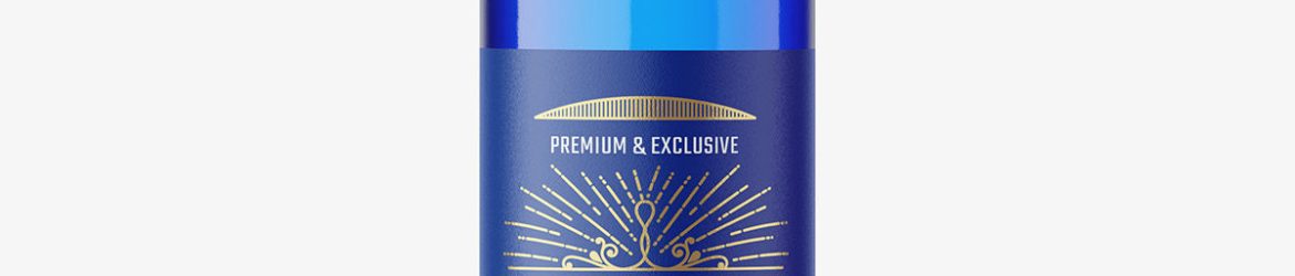 Blue gin bottle mockup