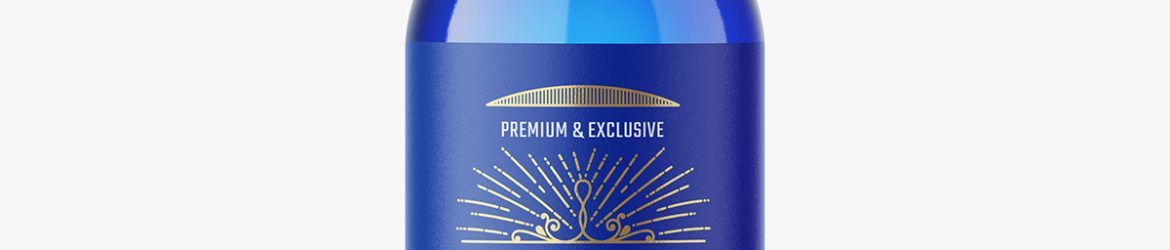 Blue gin bottle mockup