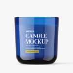 Blue jar with candle mockup