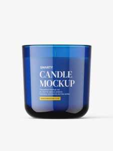 Blue jar with candle mockup