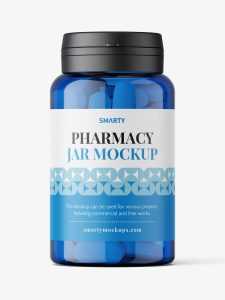 Blue jar with pills mockup