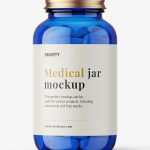 Blue jar with pills mockup