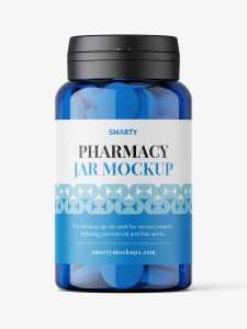 Blue jar with round tablets mockup